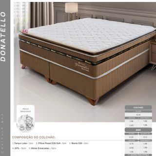 CONJ. BOX DONATELLO M. POCKET 1,98X1,58X0,64M TEC TAMPO:MALHA FLOR GRANDE BEGE SR 950 C/ PILLOW PILLOW PASTEL TEC LAT COL:DELUX VELUDO CARAMELO SR 1000