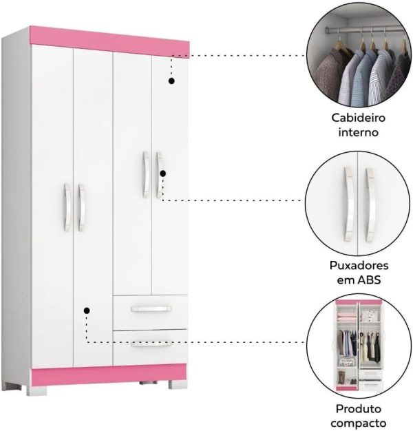 GUARDA ROUPA NT 6010 BRANCO NEW/ROSA BRANCO REF 129