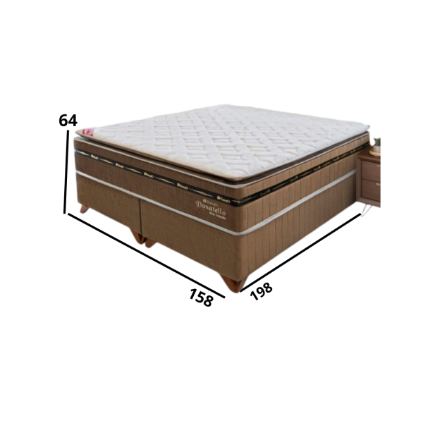 CONJ. BOX DONATELLO M. POCKET 1,98X1,58X0,64M TEC TAMPO:MALHA FLOR GRANDE BEGE SR 950 C/ PILLOW PILLOW PASTEL TEC LAT COL:DELUX VELUDO CARAMELO SR 1000