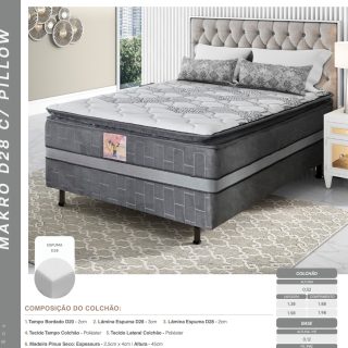 COLCHÃO BOX MAKRO D-28 1,88X1,38X0,52M TEC TAMPO:BOLA GRAFITE 195 C/PILLOW ORTOPILLOW TEC LAT COL:GRAFITE LISO 85