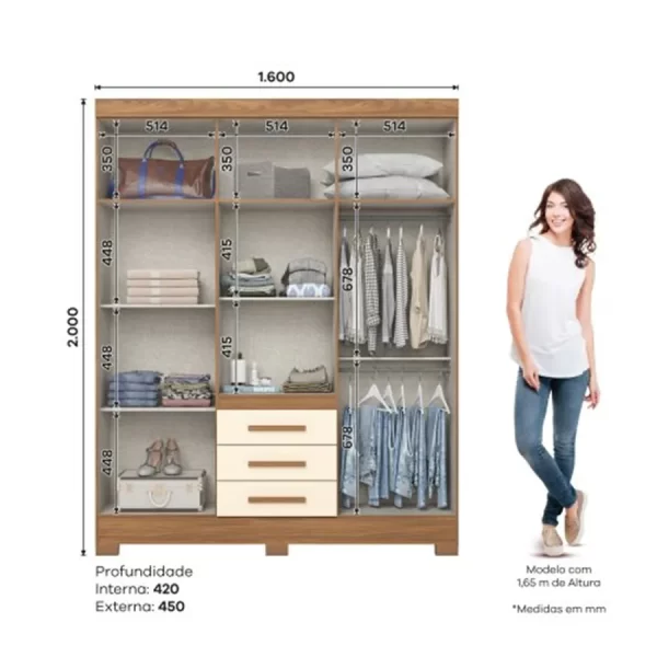 Roupeiro 06Portas 03Gav Nature/Off White B375-127