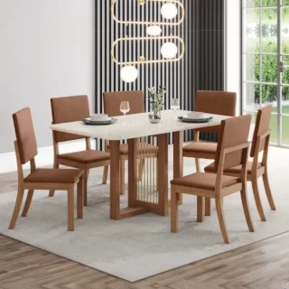 Conjunto Mesa Natali 1200mm Cadeira Milla Plus 4Unid Nat/Corano Caramelo/Creme