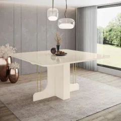 CONJUNTO Mesa Mavi 1500mm de 4 Cadeira Ivy 2 Unid Nature/Corano Caramelo/Creme