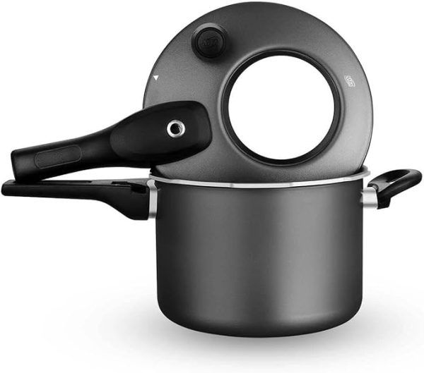 PANELA DE PRESSAO COR GRAFITE COM VISOR DE VIDRO FECHAMENTO EXTERNO N.20 / 4,5L SUPERIOR – DE ALUMINIO COM ANTIADERENTE