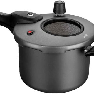 PANELA DE PRESSAO COR GRAFITE COM VISOR DE VIDRO FECHAMENTO EXTERNO N.20 / 4,5L SUPERIOR – DE ALUMINIO COM ANTIADERENTE