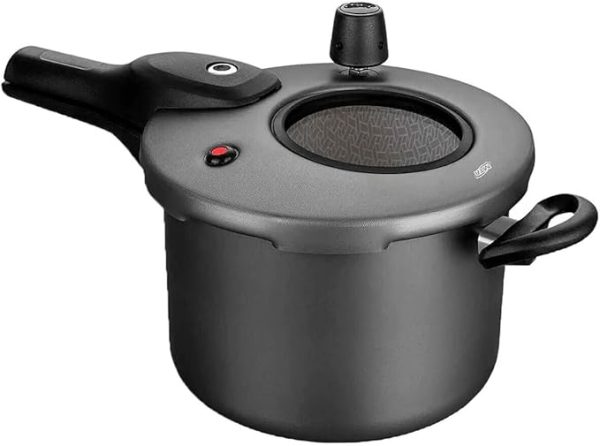 PANELA DE PRESSAO COR GRAFITE COM VISOR DE VIDRO FECHAMENTO EXTERNO N.20 / 4,5L SUPERIOR – DE ALUMINIO COM ANTIADERENTE
