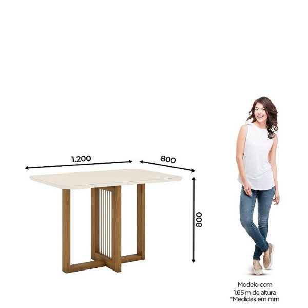 Conjunto Mesa Natali 1200mm Cadeira Milla Plus 4Unid Nat/Corano Caramelo/Creme