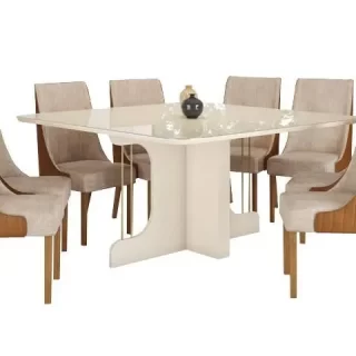 CONJUNTO Mesa Mavi 1500mm de 4 Cadeira Ivy 2 Unid Nature/Corano Caramelo/Creme