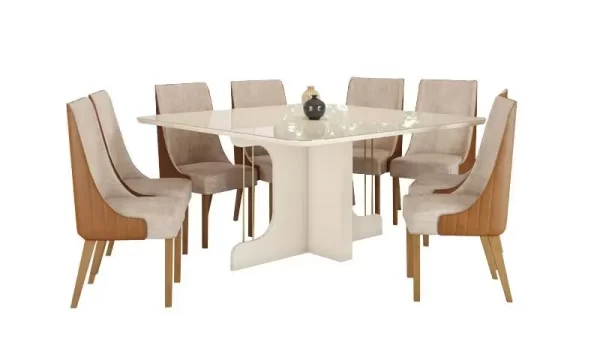 CONJUNTO Mesa Mavi 1500mm de 4 Cadeira Ivy 2 Unid Nature/Corano Caramelo/Creme