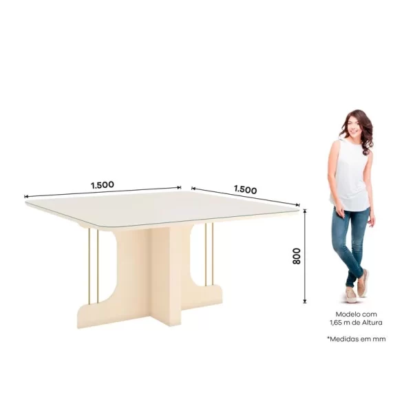 CONJUNTO Mesa Mavi 1500mm de 4 Cadeira Ivy 2 Unid Nature/Corano Caramelo/Creme