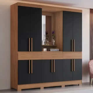 Roupeiro 10 Portas 3 Gav Nature/Preto HP B374-215