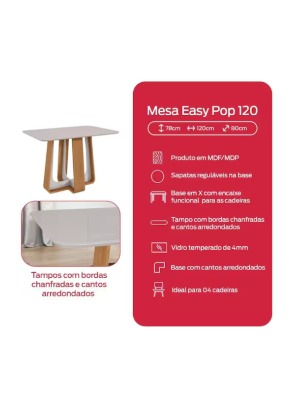 MESA COMPLETA 1,20 TESSERA – C/VIDRO 1200X800X4 SERIGRAFADO AMENDOA CLEAN/OFF WHITE V