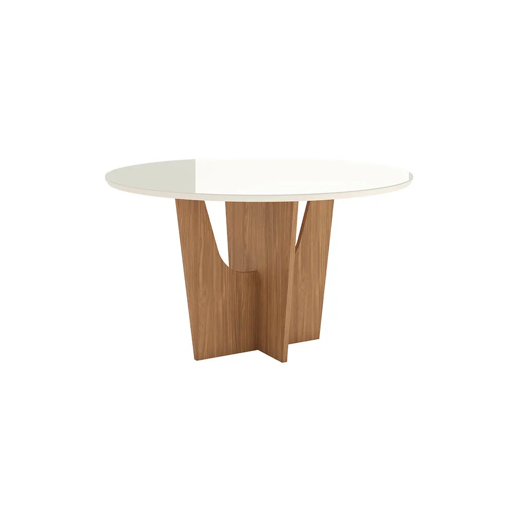 Mesa Vertice 1400mm Redonda c/ Vidro Nature/Off White