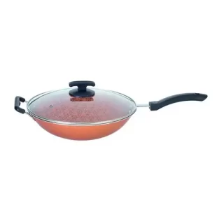 PANELA WOK RAMOS  N. 30 ANTIAD. COBRE C/ ROTOPRINT PRETA E TAMPA DE VIDRO