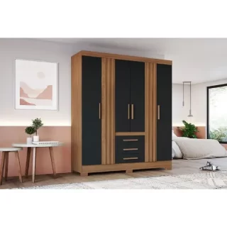 Roupeiro 06 Portas 03Gav Nature/Preto HP B375-215