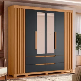 GUARDA ROUPA DOBLE CASAL C ESPELHO 245 NATURE/ TITANIUM