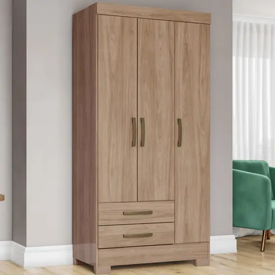 BE16-198 ROUPEIRO 03 PORTAS 2 GAVETAS COM PÉS JEQUITIBA