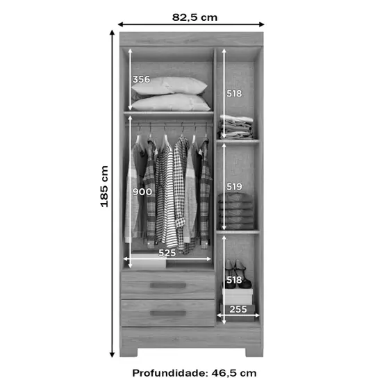 BE16-198 ROUPEIRO 03 PORTAS 2 GAVETAS COM PÉS JEQUITIBA