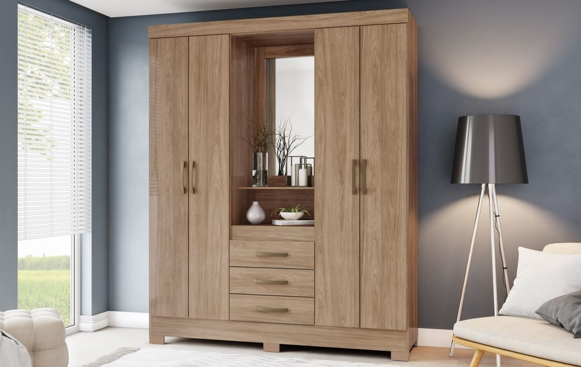 ROUPEIRO B24-198 04 PORTAS 03 GAVETAS JEQUITIBA BRILHO