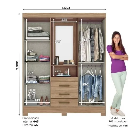ROUPEIRO B24-198 04 PORTAS 03 GAVETAS JEQUITIBA BRILHO
