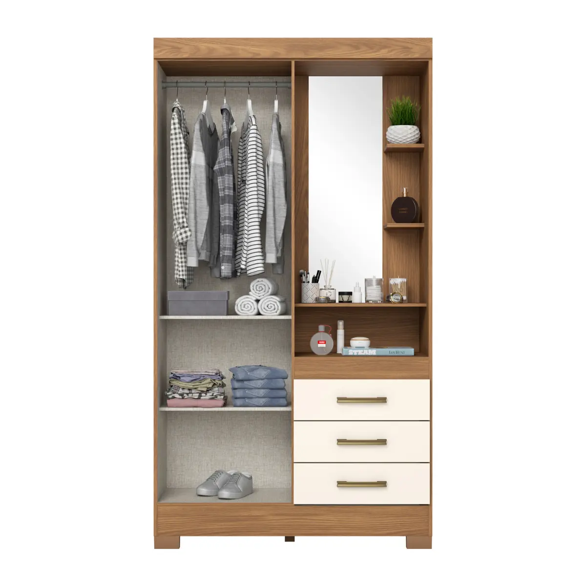 B64-127 ROUPEIRO 02 PORTAS 03 GAVETAS NATURE/OFF WHITE