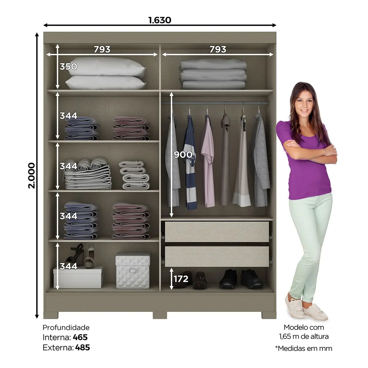 B74-35 Roupeiro 02 Portas Deslizantes Duna/Cristal