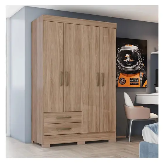 Roupeiro 04 Portas 02 Gavetas c/ Pes Jequitiba Brilho