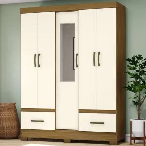 B60-127 Roupeiro 05 Portas 02 Gavetas Nature/Off White