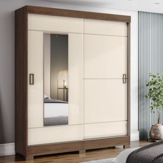 B66-138 Roupeiro 02 Portas Deslizante Castanho HP/Off White