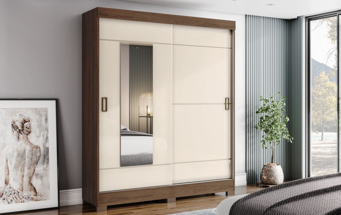 B66-138 Roupeiro 02 Portas Deslizante Castanho HP/Off White