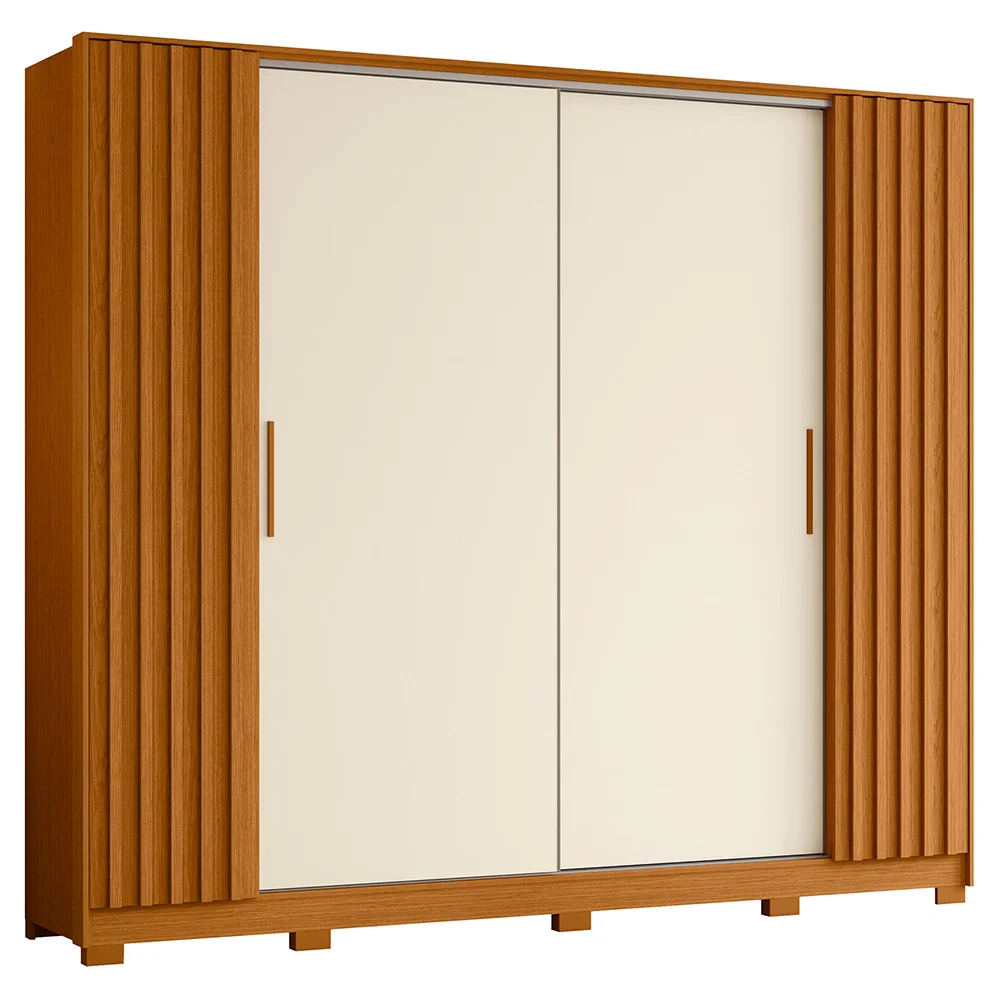 GUARDA ROUPA JACARANDA 4 C ESPELHO CINAMOMO/OFF WHITE (FLEX)