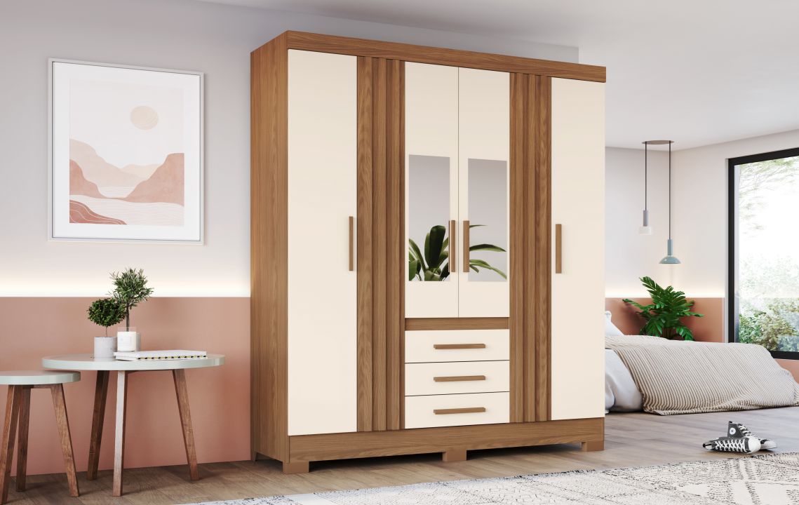 Roupeiro 06Portas 03Gav Nature/Off White B375-127