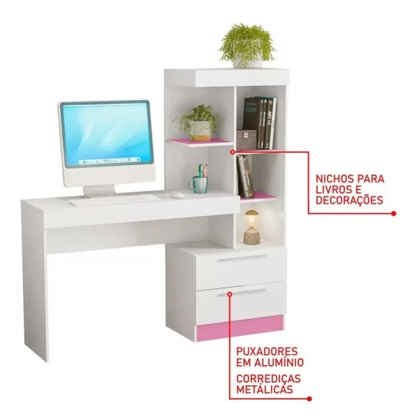 MESA OFFICE NT 2010  REF 129 BRANCO/ROSA