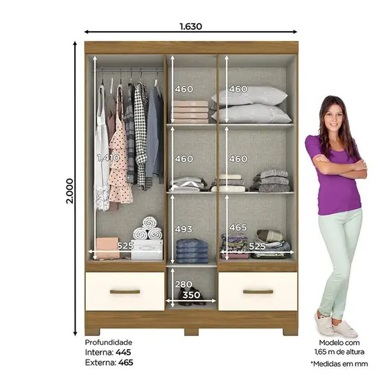 B60-127 Roupeiro 05 Portas 02 Gavetas Nature/Off White