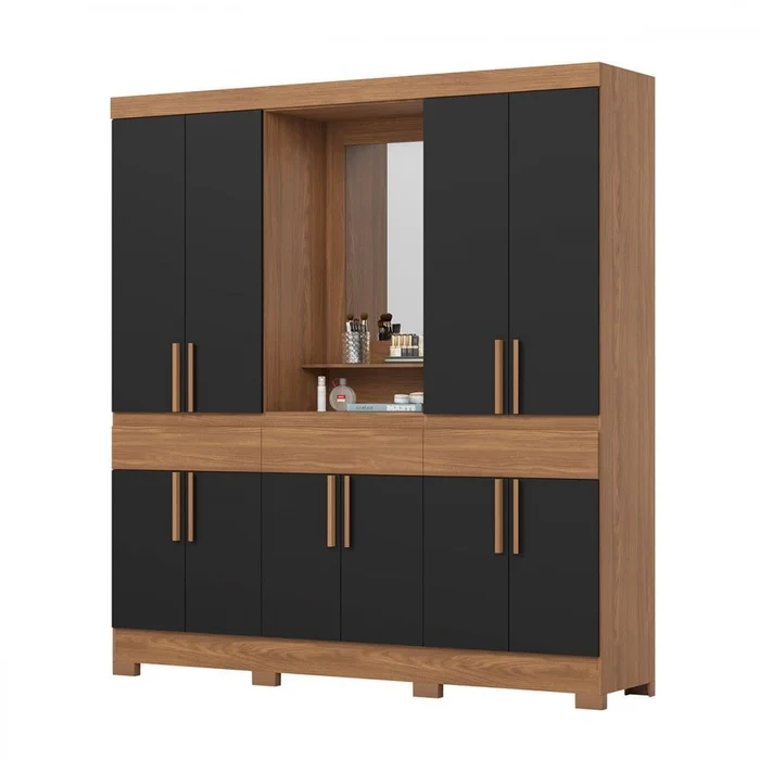 Roupeiro 10 Portas 3 Gav Nature/Preto HP B374-215