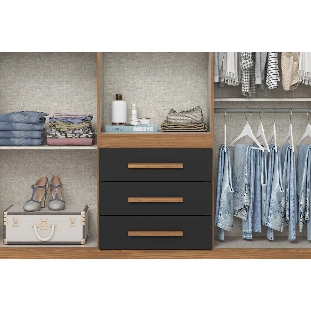 Roupeiro 06 Portas 03Gav Nature/Preto HP B375-215