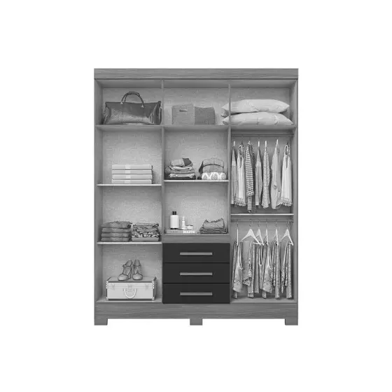 Roupeiro 06 Portas 03Gav Nature/Preto HP B375-215