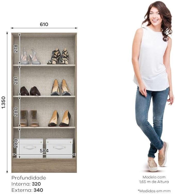 Roupeiro Multiuso 1300mm 2 Portas Rustico B14-94