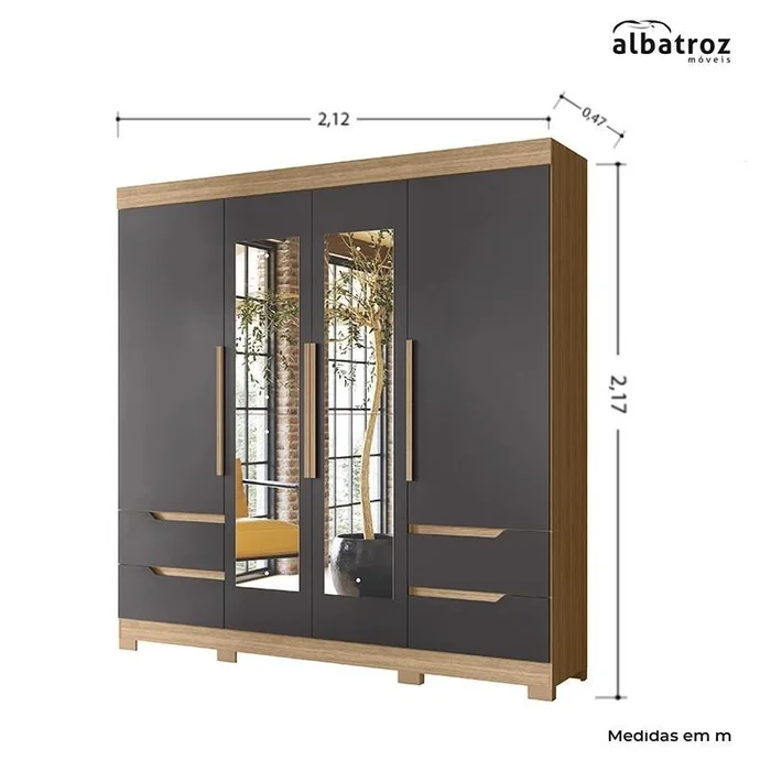 GUARDA ROUPA VIVACCE C ESPELHO NATURE/TITANIUM