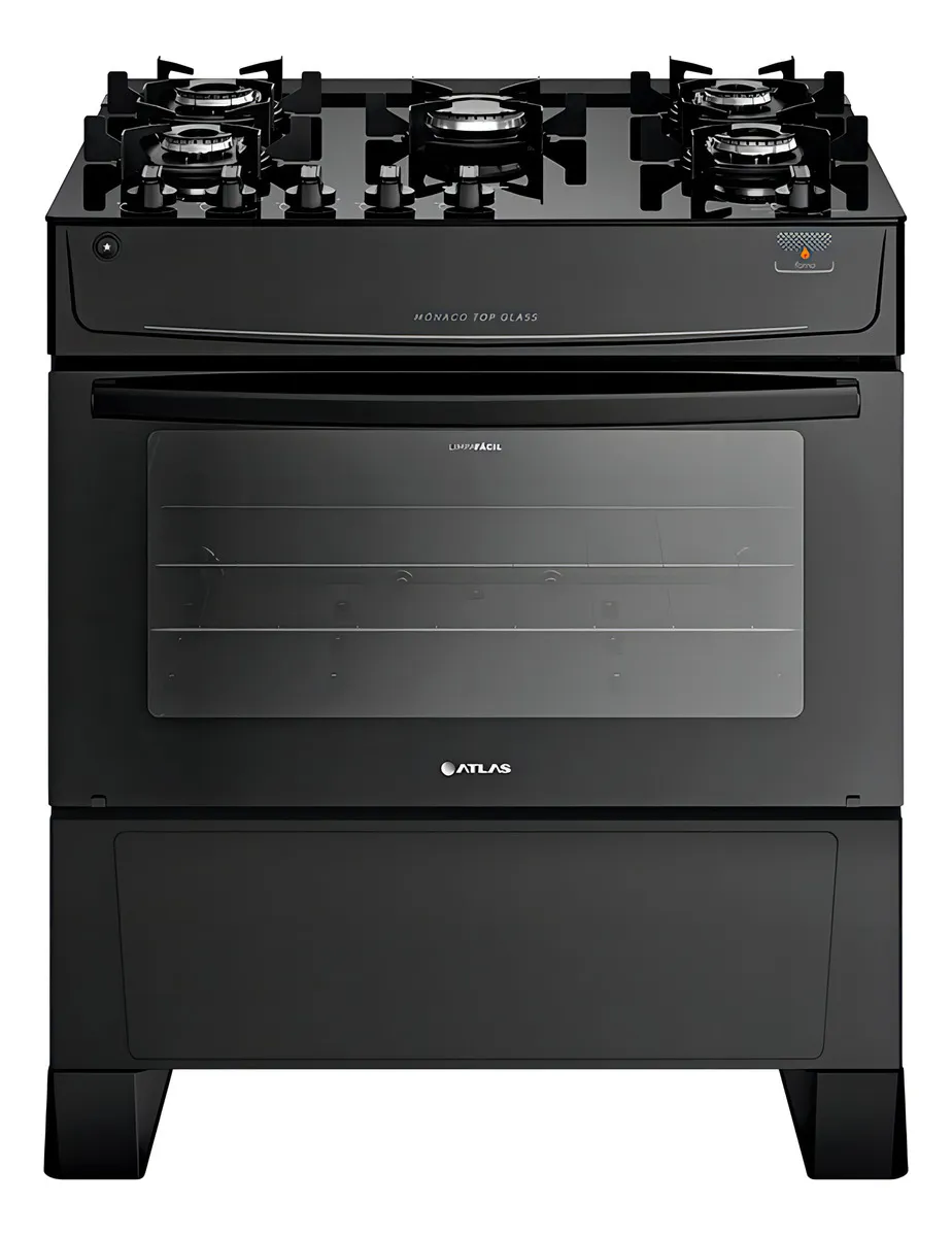 FOGÃO GÁS 5Q MONACO TOP GLASS PRETO