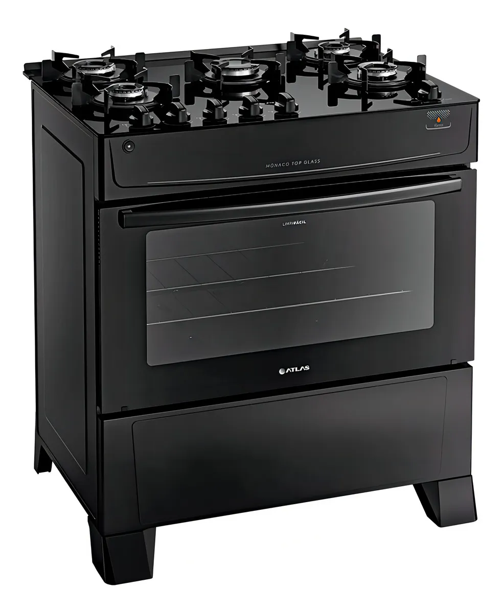 FOGÃO GÁS 5Q MONACO TOP GLASS PRETO