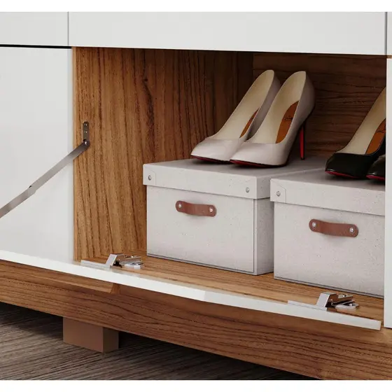 ROUPEIRO LUIZA 3 PORTAS SLIDE COM KIT ESPELHO CINAMOMO/OFF WHITE