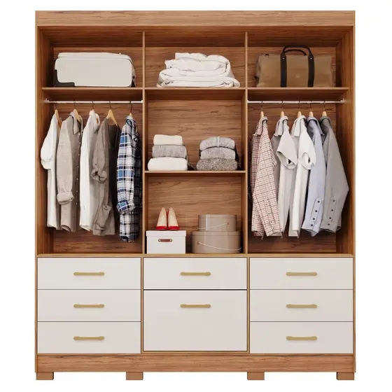 ROUPEIRO LUIZA 3 PORTAS SLIDE COM KIT ESPELHO CINAMOMO/OFF WHITE