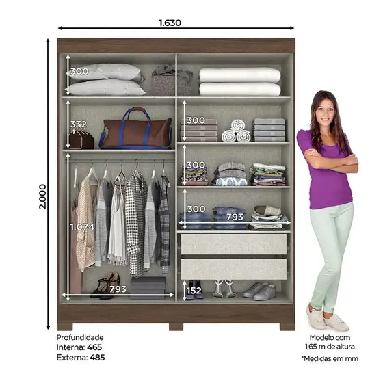 B66-138 Roupeiro 02 Portas Deslizante Castanho HP/Off White