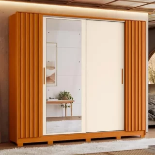 GUARDA ROUPA JACARANDA 4 C ESPELHO CINAMOMO/OFF WHITE (FLEX)