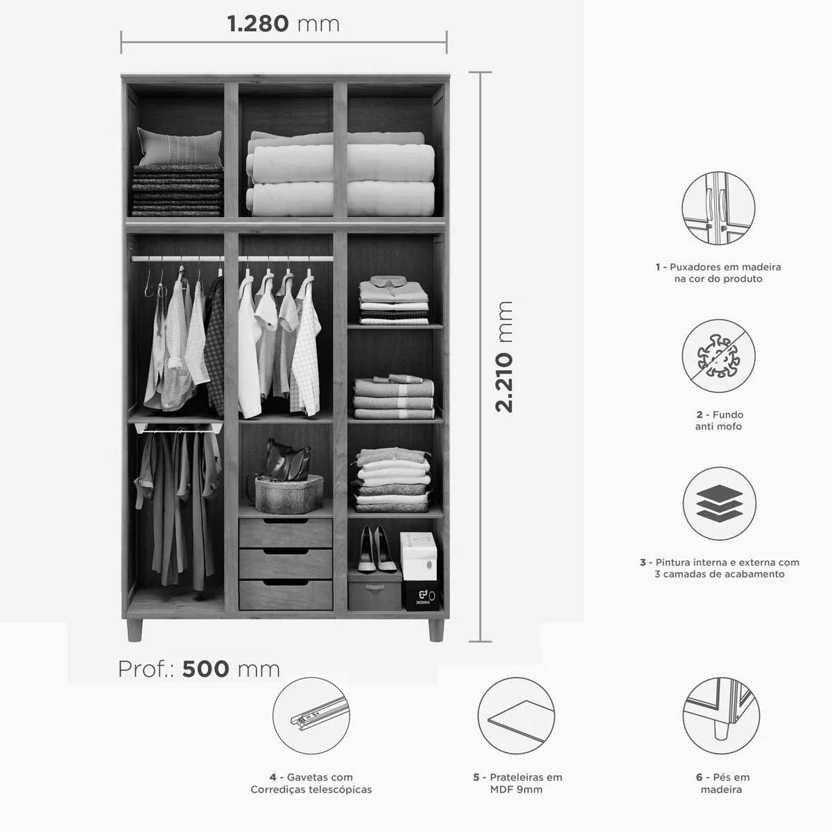 ROUPEIRO GRECIA 3 PORTAS FREIJO CAVAZOTTO