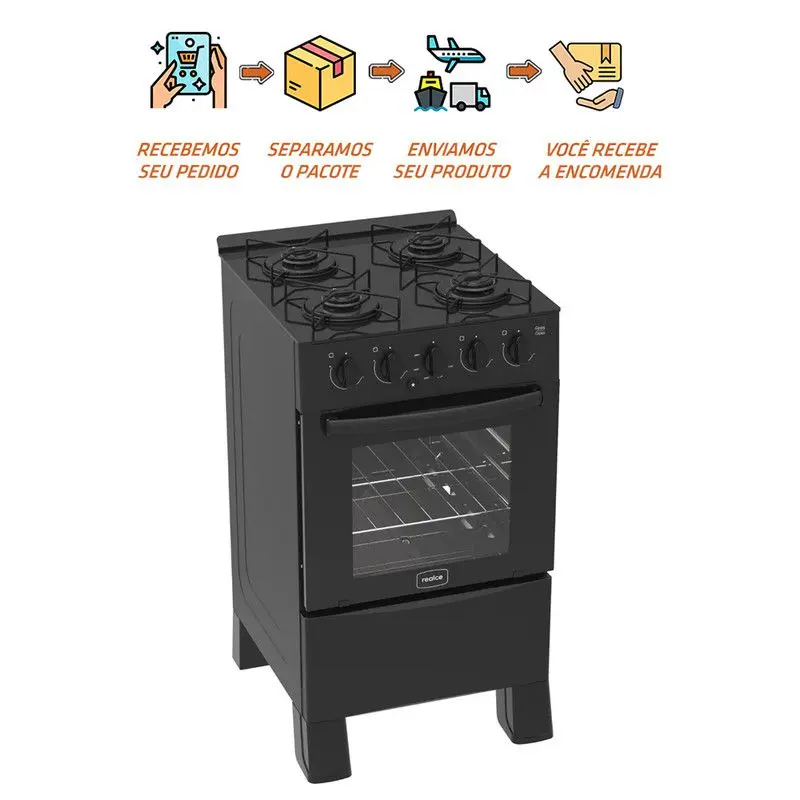 FOGÃO GÁS AZZURE 4B – PRETO FOSCO