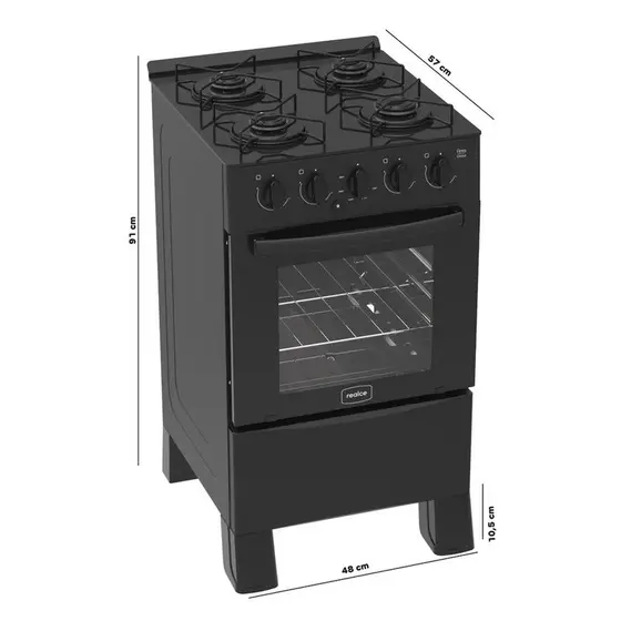 FOGÃO GÁS AZZURE 4B – PRETO FOSCO