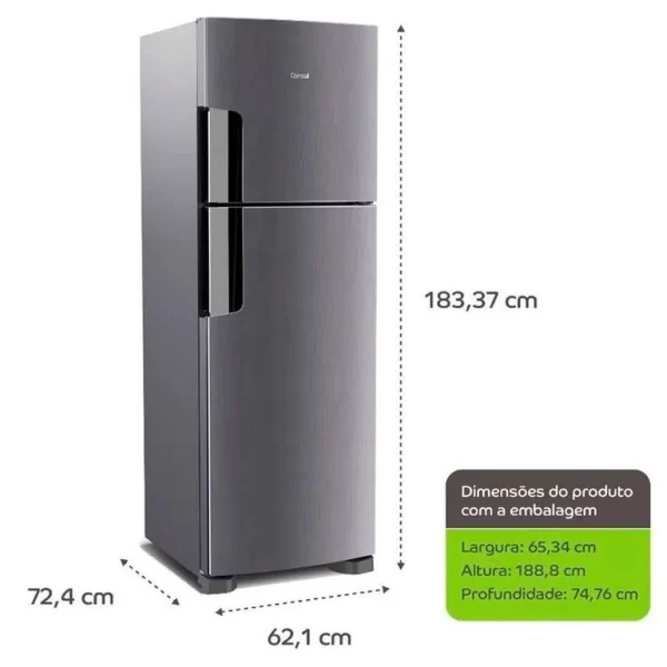 GELADEIRA 386L CONSUL 2P F. FREE CLASSE A CRM44AKANA INOX 110 VOLTS