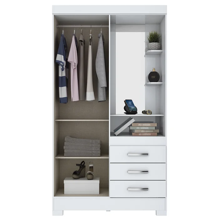 B64-66 Roupeiro 02 Portas 03 Gavetas Branco